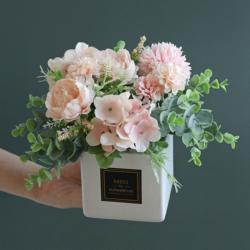 Fake Peony Flowers in Plastic Vase,Faux Hydrangea Flower Arrangements for Hogar Decoración Artificial Flowers with Vase