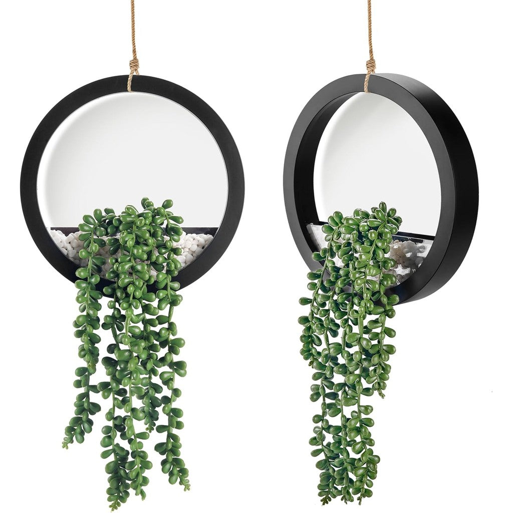 Fake Plants Colgante Artificial Succulents Plants in Black Pots for Living Room Bathroom Accessories Boho Pared Decoración