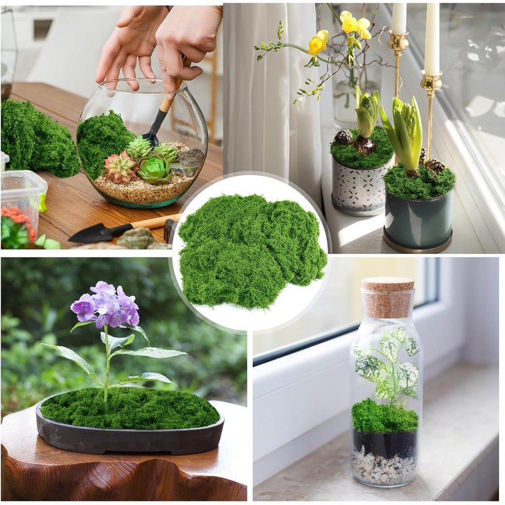 Fake Verde Moss for Potted Plants,Moss Decoración Artificial Faux Moss for Crafts Preserved Moss for DIY Decorative Moss Table Centerpieces Decoración Fairy Jardín Floral Wedding