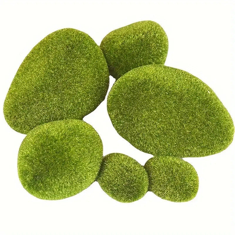Artificial Moss Rocks, 6 Tamaño Faux Verde Moss Covered Stones Verde Moss Balls Decorative Fake Moss Decoración for Fairy Gardens Floral Arrangements Craft