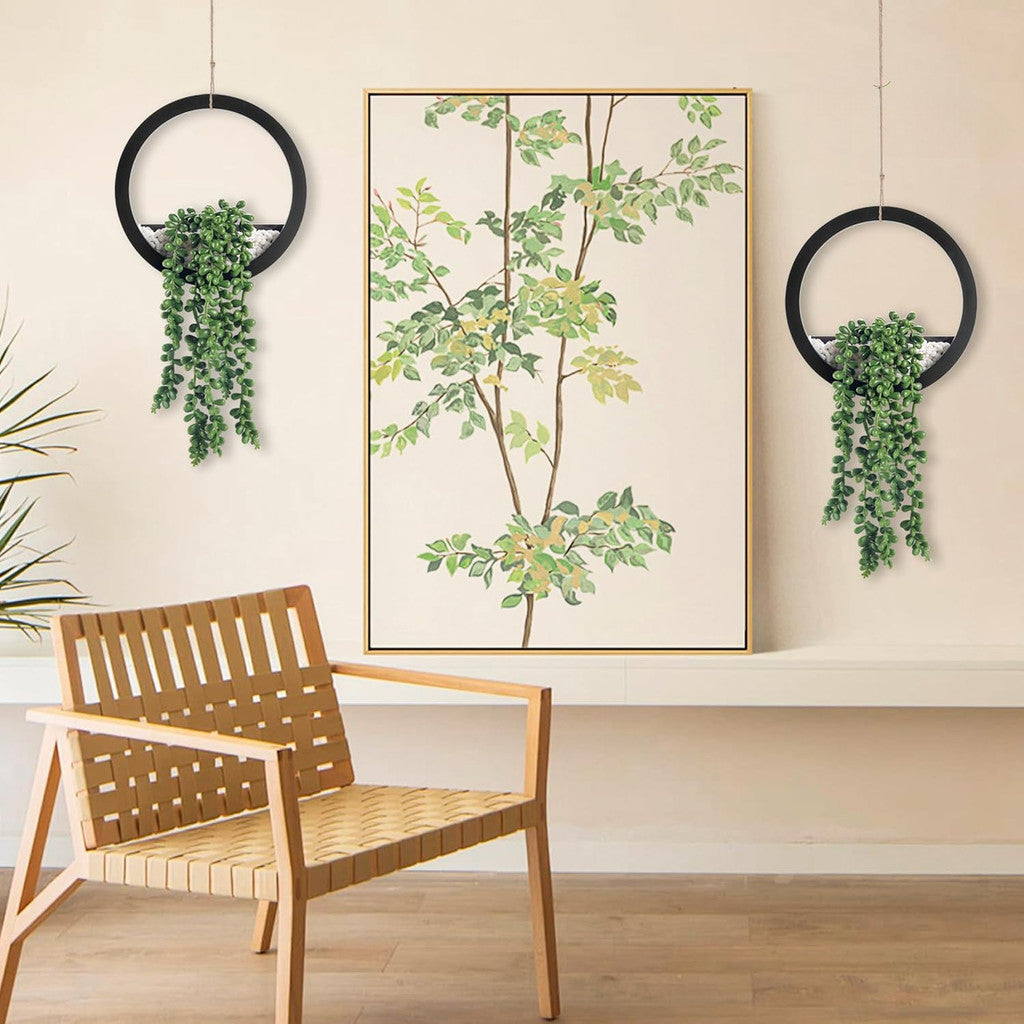 Fake Plants Colgante Artificial Succulents Plants in Black Pots for Living Room Bathroom Accessories Boho Pared Decoración