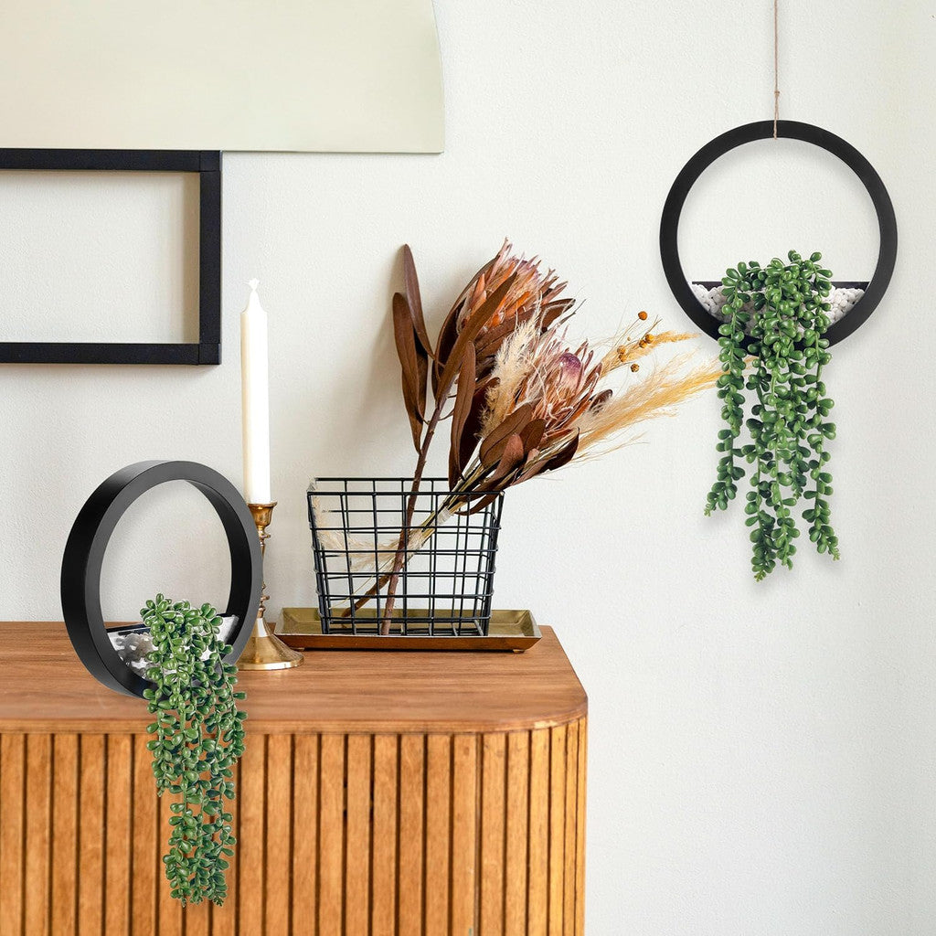 Fake Plants Colgante Artificial Succulents Plants in Black Pots for Living Room Bathroom Accessories Boho Pared Decoración