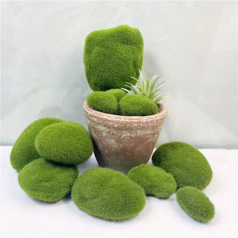 Artificial Moss Rocks, 6 Tamaño Faux Verde Moss Covered Stones Verde Moss Balls Decorative Fake Moss Decoración for Fairy Gardens Floral Arrangements Craft