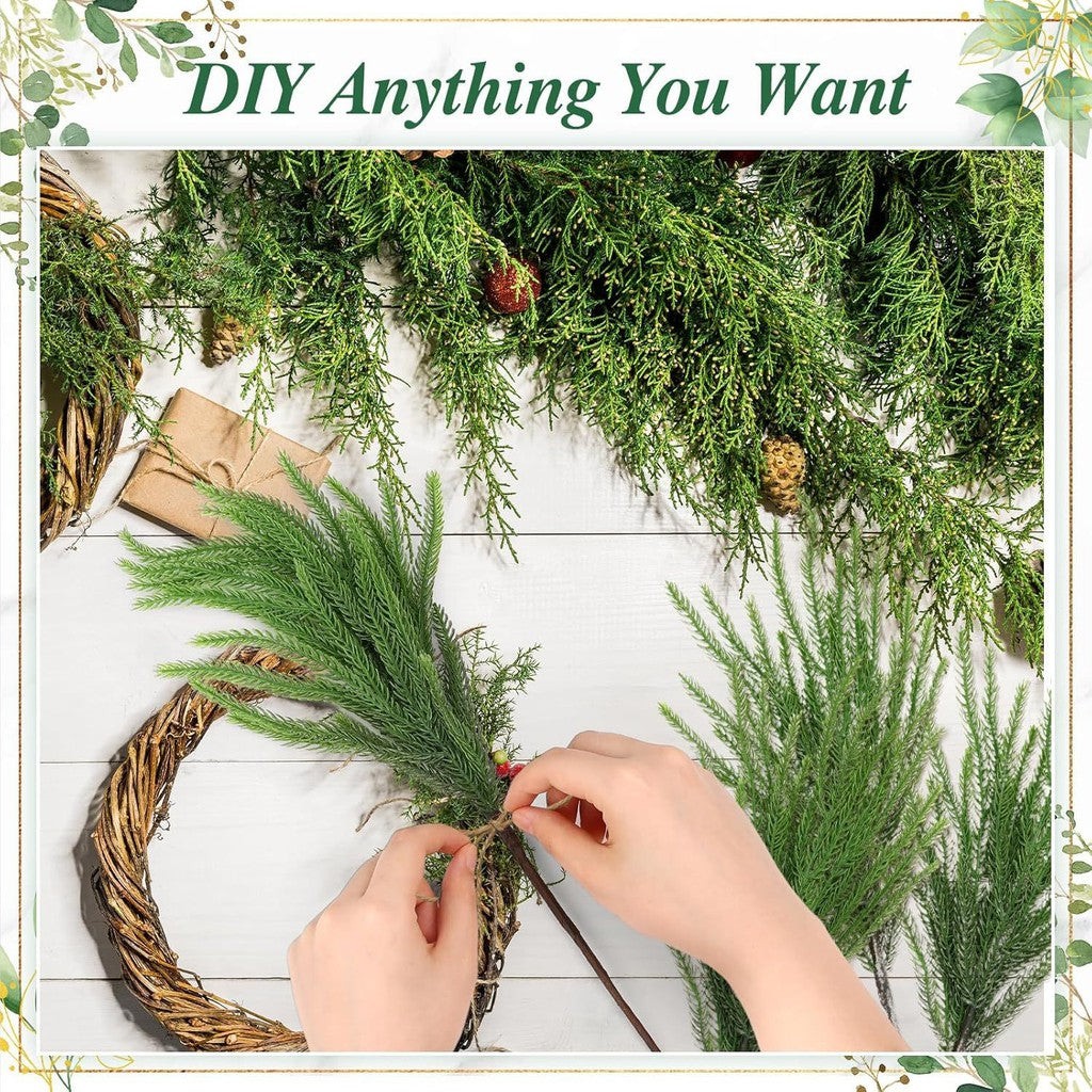 Pine Branches - 18 Inch Artificial Verde Pine Stem - Real Touch Pines Branches - Christmas Greenery Pines Branches for DIY Flower Arrangement Hogar Indoor Christmas Decoración