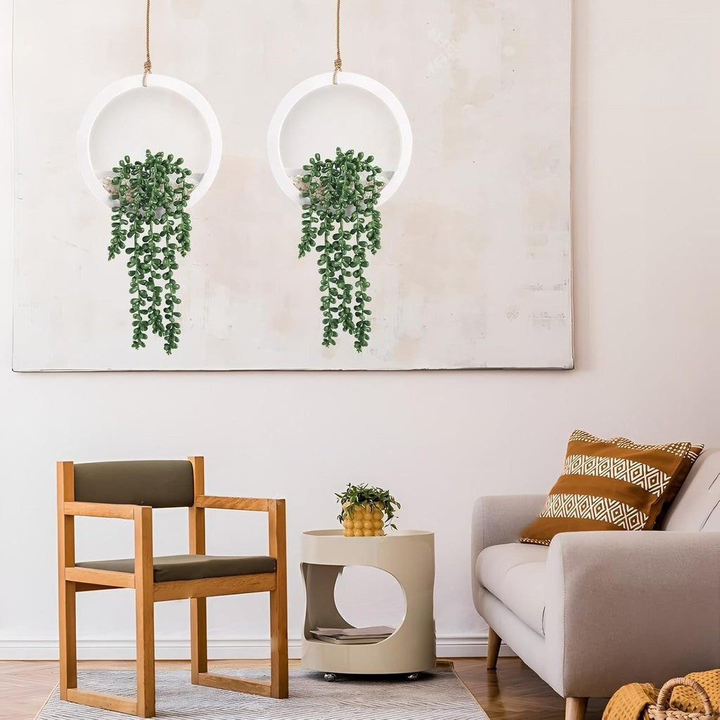 Fake Plants Colgante Artificial Succulents Plants in Black Pots for Living Room Bathroom Accessories Boho Pared Decoración