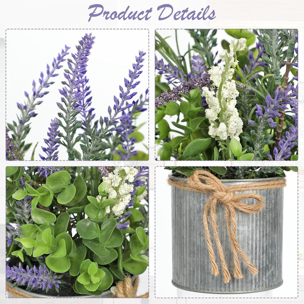 Rustic Lavender Flowers Artificial Lavender Decoración Fake Lavender Planta in Metal Pot  in Pots for Hogar Bathroom Table Centerpieces Wedding Decoración Potted Lavender Flower Decoración