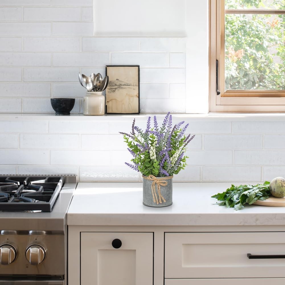 Rustic Lavender Flowers Artificial Lavender Decoración Fake Lavender Planta in Metal Pot  in Pots for Hogar Bathroom Table Centerpieces Wedding Decoración Potted Lavender Flower Decoración