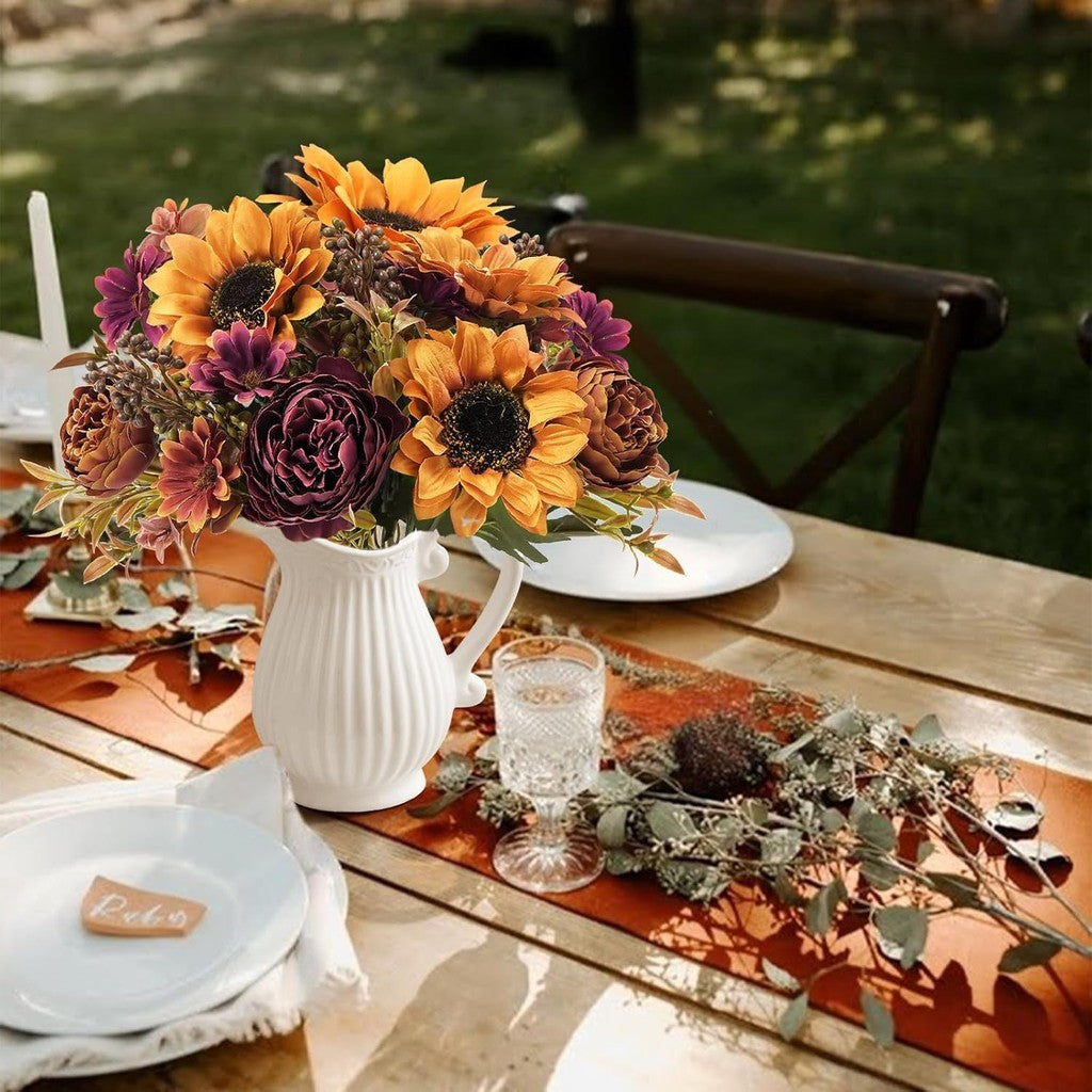 Fall Flowers Bouquet Vintage Artificial Flowers Fake Sunflowers with Silk Peonies Orange Autumn Flowers for Hogar Table Centerpieces Wedding Festival Party Decoración