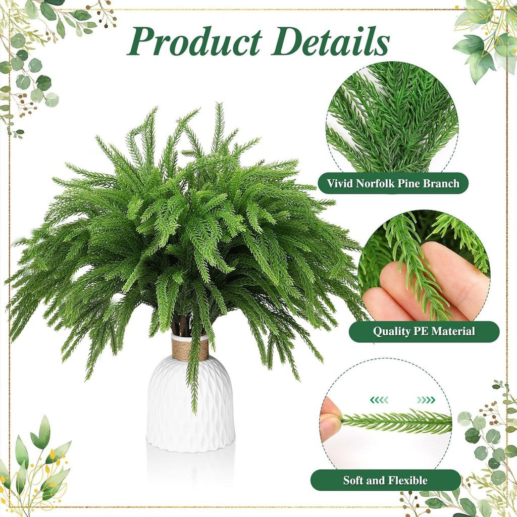 Pine Branches - 18 Inch Artificial Verde Pine Stem - Real Touch Pines Branches - Christmas Greenery Pines Branches for DIY Flower Arrangement Hogar Indoor Christmas Decoración