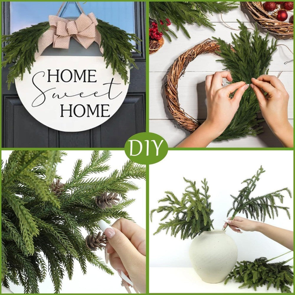 Pine Branches - 18 Inch Artificial Verde Pine Stem - Real Touch Pines Branches - Christmas Greenery Pines Branches for DIY Flower Arrangement Hogar Indoor Christmas Decoración