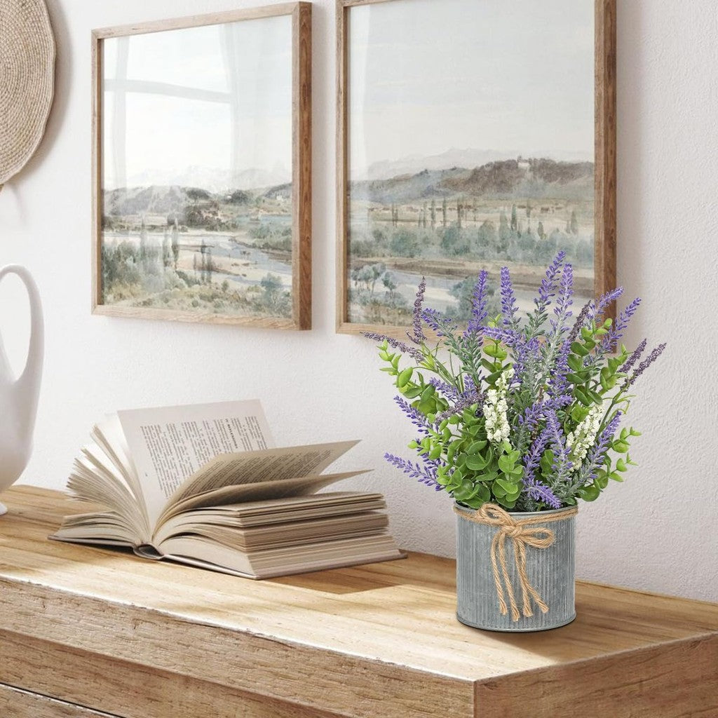 Rustic Lavender Flowers Artificial Lavender Decoración Fake Lavender Planta in Metal Pot  in Pots for Hogar Bathroom Table Centerpieces Wedding Decoración Potted Lavender Flower Decoración
