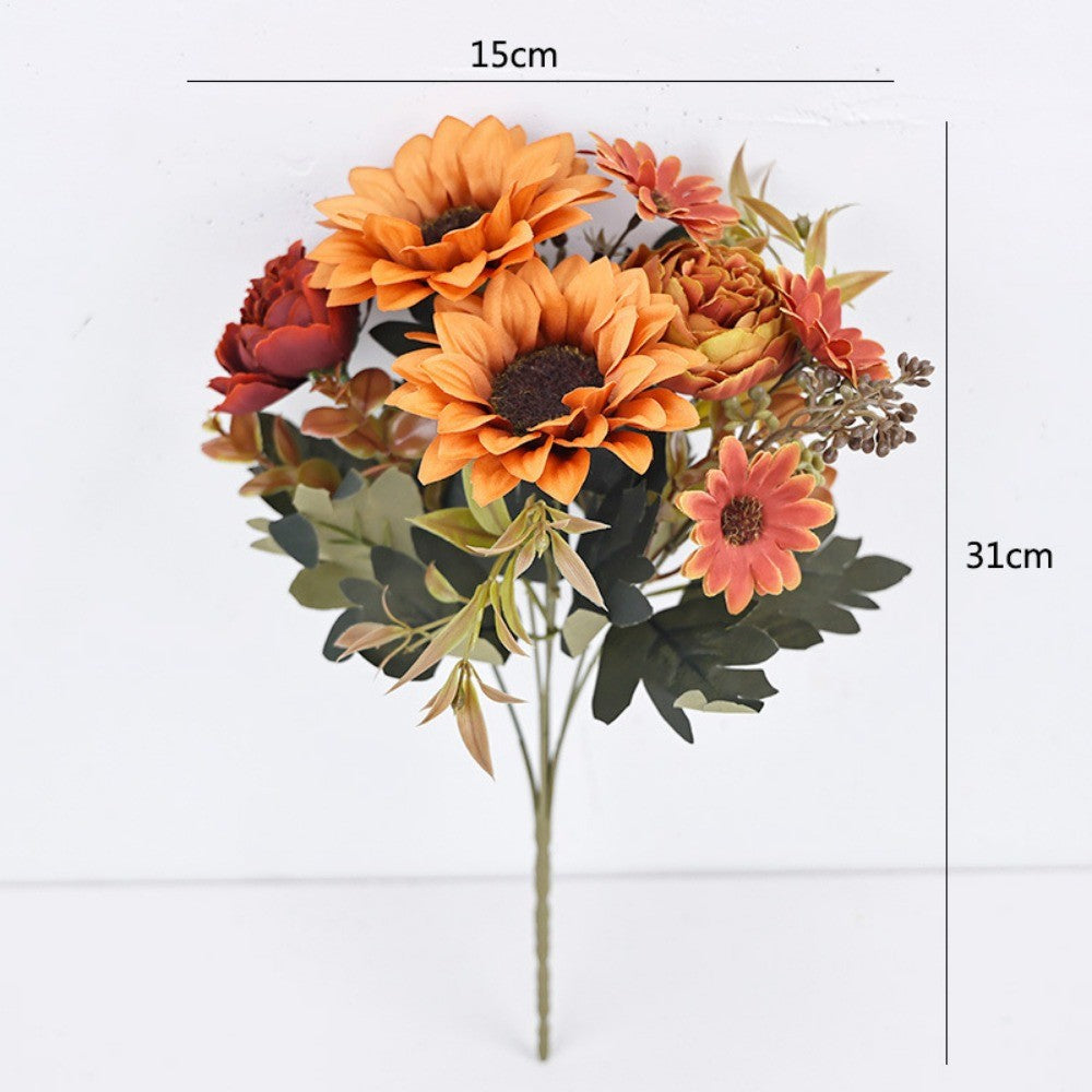 Fall Flowers Bouquet Vintage Artificial Flowers Fake Sunflowers with Silk Peonies Orange Autumn Flowers for Hogar Table Centerpieces Wedding Festival Party Decoración