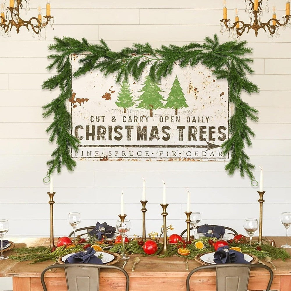 Christmas Pine Garland Artificial Cedar Greenery Vines Decoración Faux Colgante Winter Cypress Fork Ivy Rattan Xmas Pine Needles Wreath for Holiday Party Hogar Jardín Mantel Table