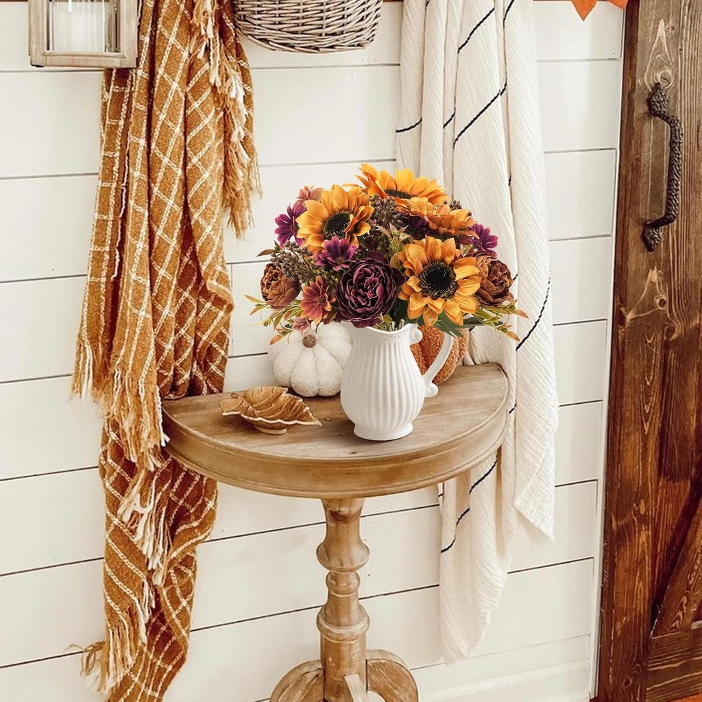Fall Flowers Bouquet Vintage Artificial Flowers Fake Sunflowers with Silk Peonies Orange Autumn Flowers for Hogar Table Centerpieces Wedding Festival Party Decoración