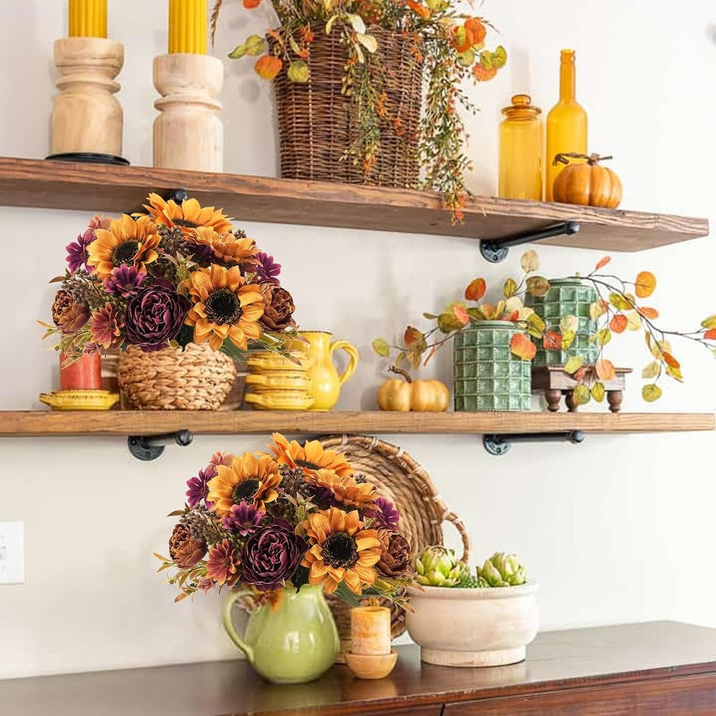 Fall Flowers Bouquet Vintage Artificial Flowers Fake Sunflowers with Silk Peonies Orange Autumn Flowers for Hogar Table Centerpieces Wedding Festival Party Decoración