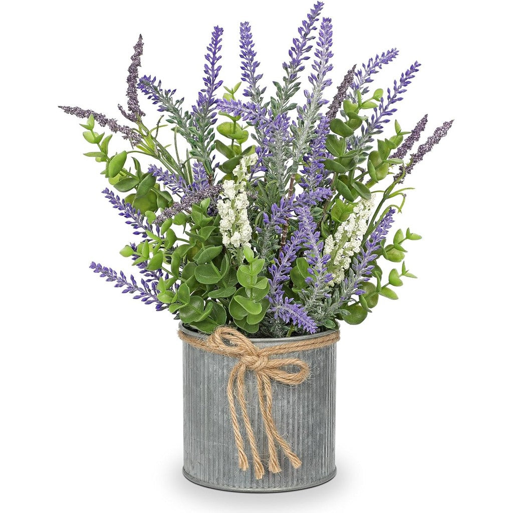 Rustic Lavender Flowers Artificial Lavender Decoración Fake Lavender Planta in Metal Pot  in Pots for Hogar Bathroom Table Centerpieces Wedding Decoración Potted Lavender Flower Decoración