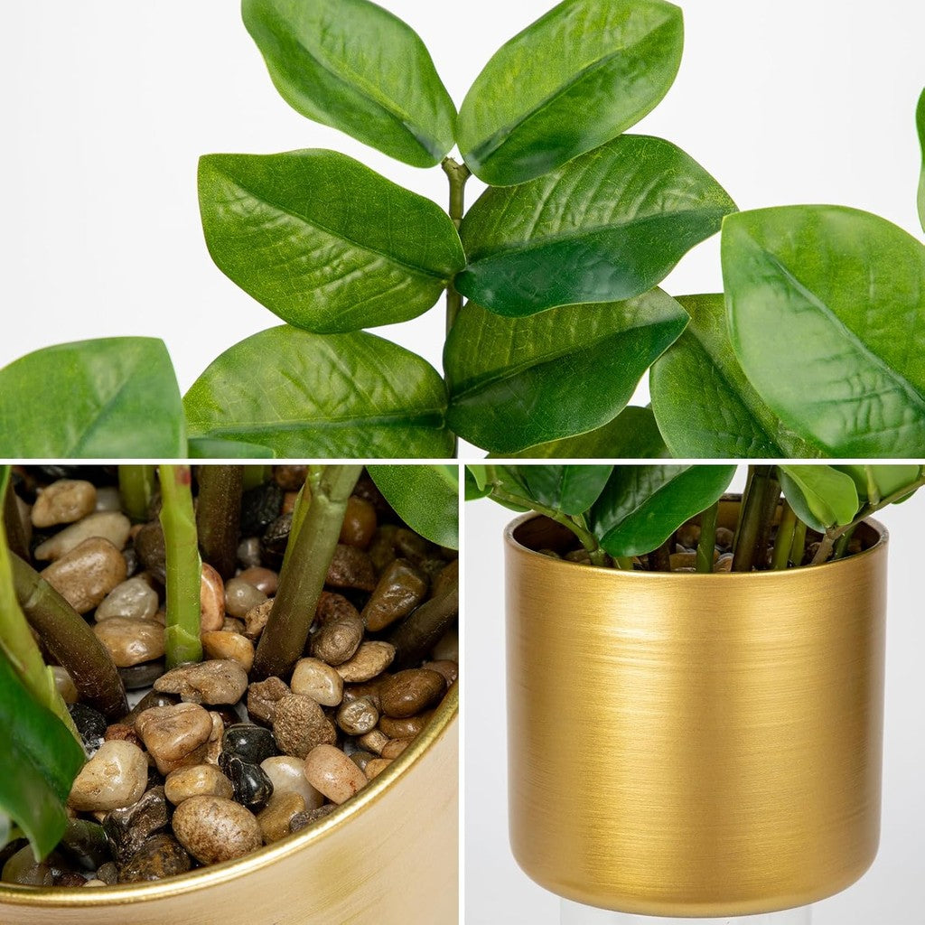 Faux Plants Indoor  Artificial ZZ Plants in Gold Pot Fake Potted Zamioculcas Silk Plants for Hogar Table Decoración Bedroom Aesthetic